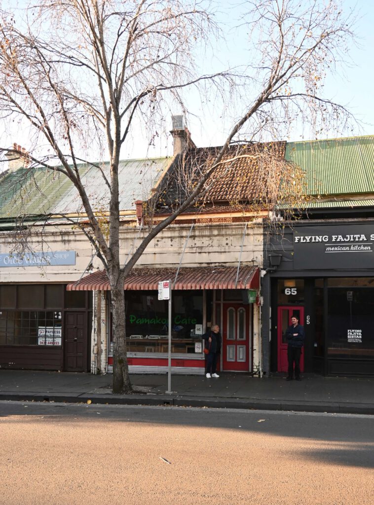 Ann Curtoys standing outside 67 Glebe Point Road, formally known as the Women’s Liberation House