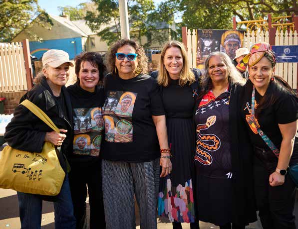 Left to right: Aunty Wendy Notley, Liz Lecoanet, Aunty Kath Farrawell, Greens MP Kobi Shetty, Aunty Wendy Buchanan, Helen Michael. Glebe NAIDOC Community Day 2025 Photograph: Tom Psomotragos