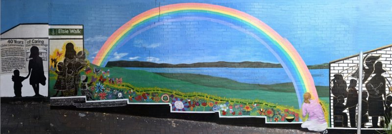 (Figure 1.4) Elsie Walk Mural bordering Glebe Public School, designed by and featuring Liz Rooney (bottom right)